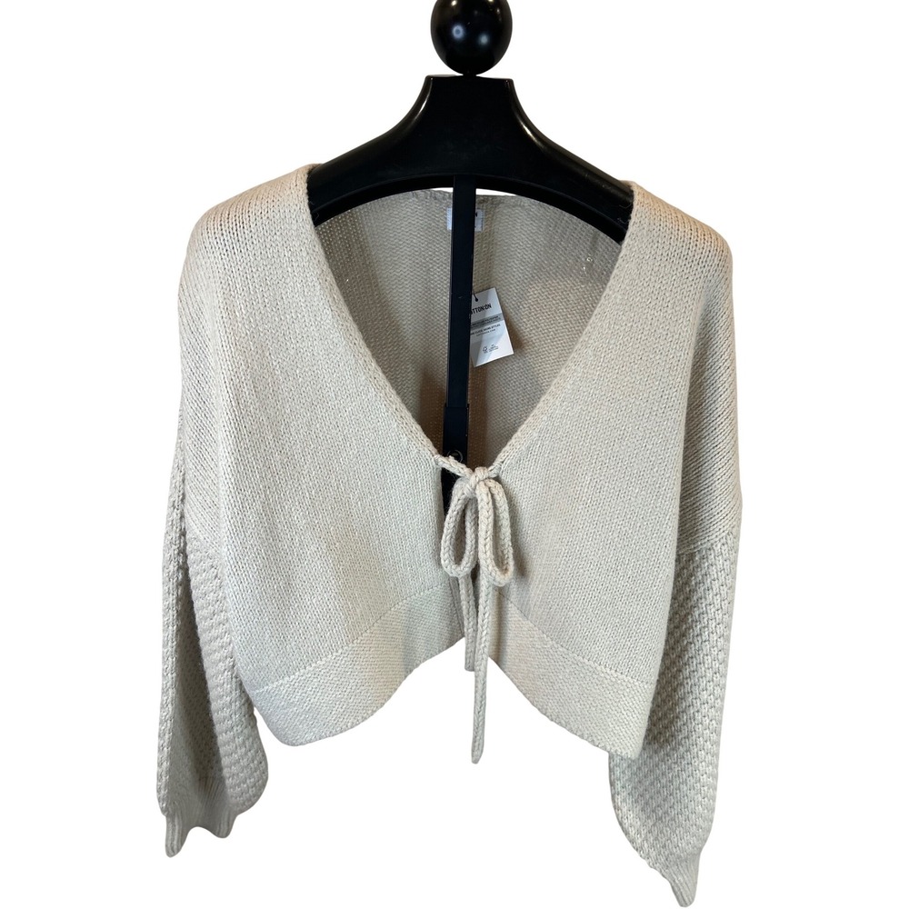 NWT Cotton On Cardigan Stone Beige Cropped Tie Front‎ Knit Sweater 2059126-01 L
